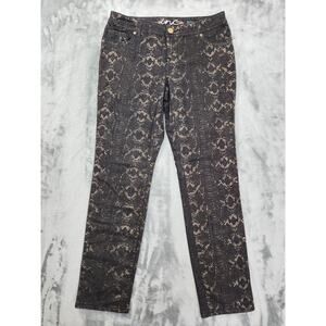 INC Denim Curvy Fit Skinny Leg Snakeskin Print Jeans Size 8 Black Gold Metallic